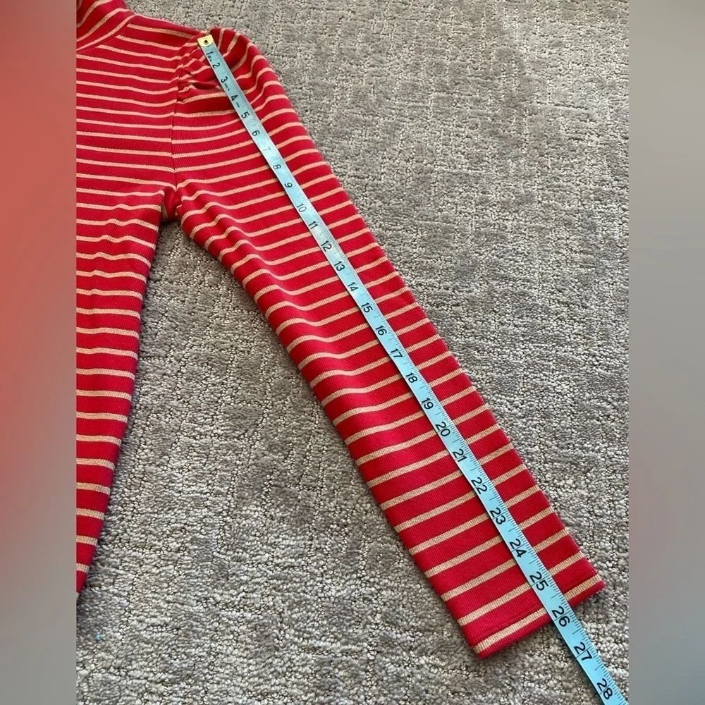 NWT J. Crew Red Puff Sleeve Turtleneck With Metallic Gold Stripes, Size XL